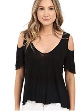 Free People Black Cold-Shoulder Tank Top